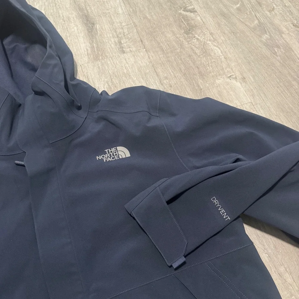 The North Face Apex Flex DryVent Jacket Mens Large Navy Blue Hooded Shell Coat